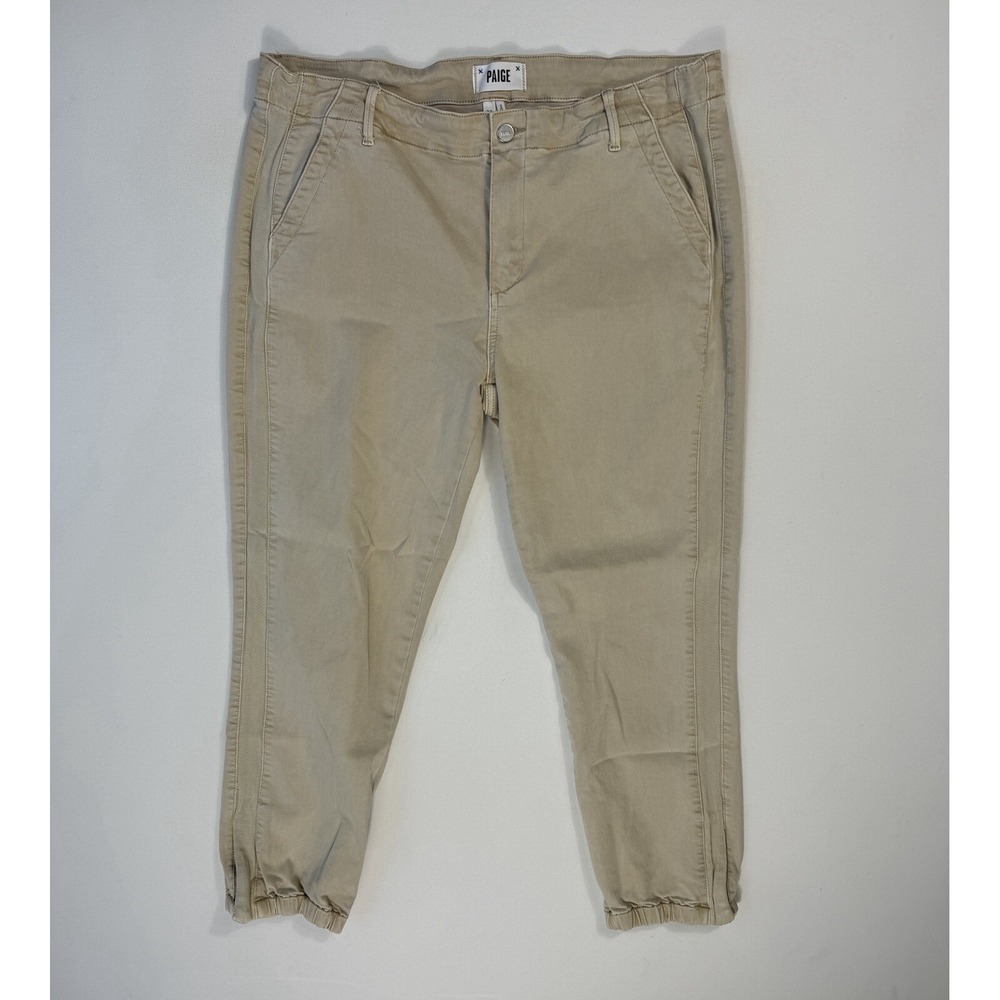 Paige Mayslie Jogger Pants Womens 33 Beige Cotton Blend Pockets 37x26 Modern